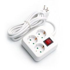 Настільна 3-контактна розетка з вимикачем Aigostar із замком від дітей, кабель 3м Білий