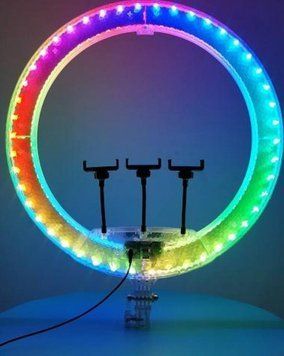 Кільцева LED лампа 3D-56 RGB 56 см 22&rdquo; 480 світлодіодів 112 RGB з пультом дистанційного керування та трьома тримачами для телефону