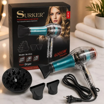 Профессиональный фен для волос SURKER SK-3515 6000 Вт с ионизацией и холодным обдувом