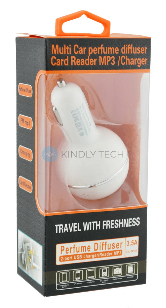 Ароматизатор 3 в 1 (з вбудованим FM трансмітер і 2 USB) 12v SMT KLY-899 White