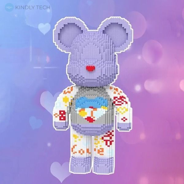 Конструктор Magic Blocks у вигляді ведмедика Bearbrick «Heart» Бузковий 50см 4300деталей