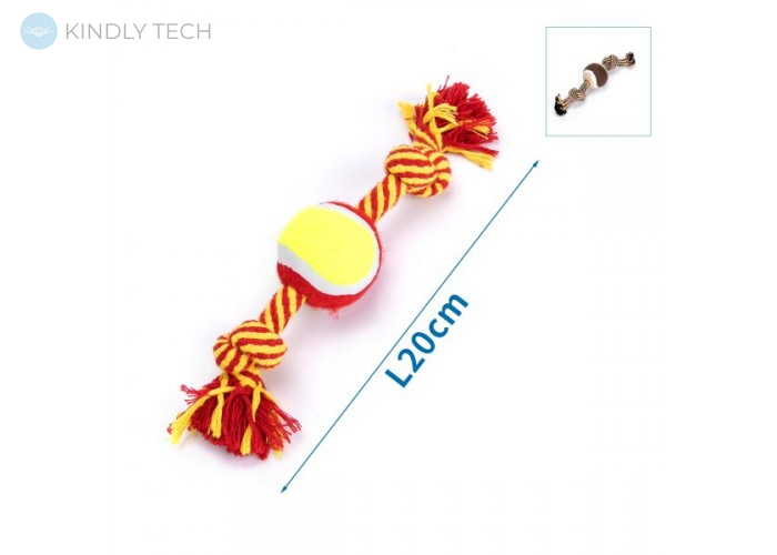 Іграшка для собак Канат-мотузка з м'ячиком для цуценят 20 см.