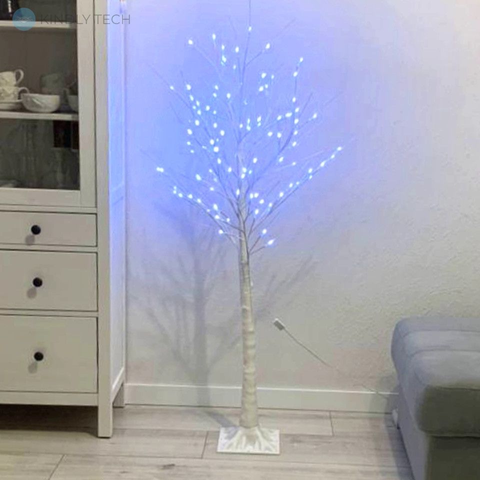 Светодиодное декоративное дерево 144LED 1,5 м цвет ламп - синий, ствол белый