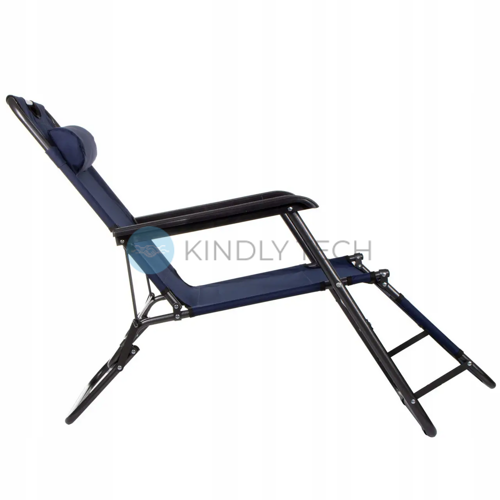 Крісло-шезлонг розкладний з подушкою Beach Chair два підлокітники, Темно-синій