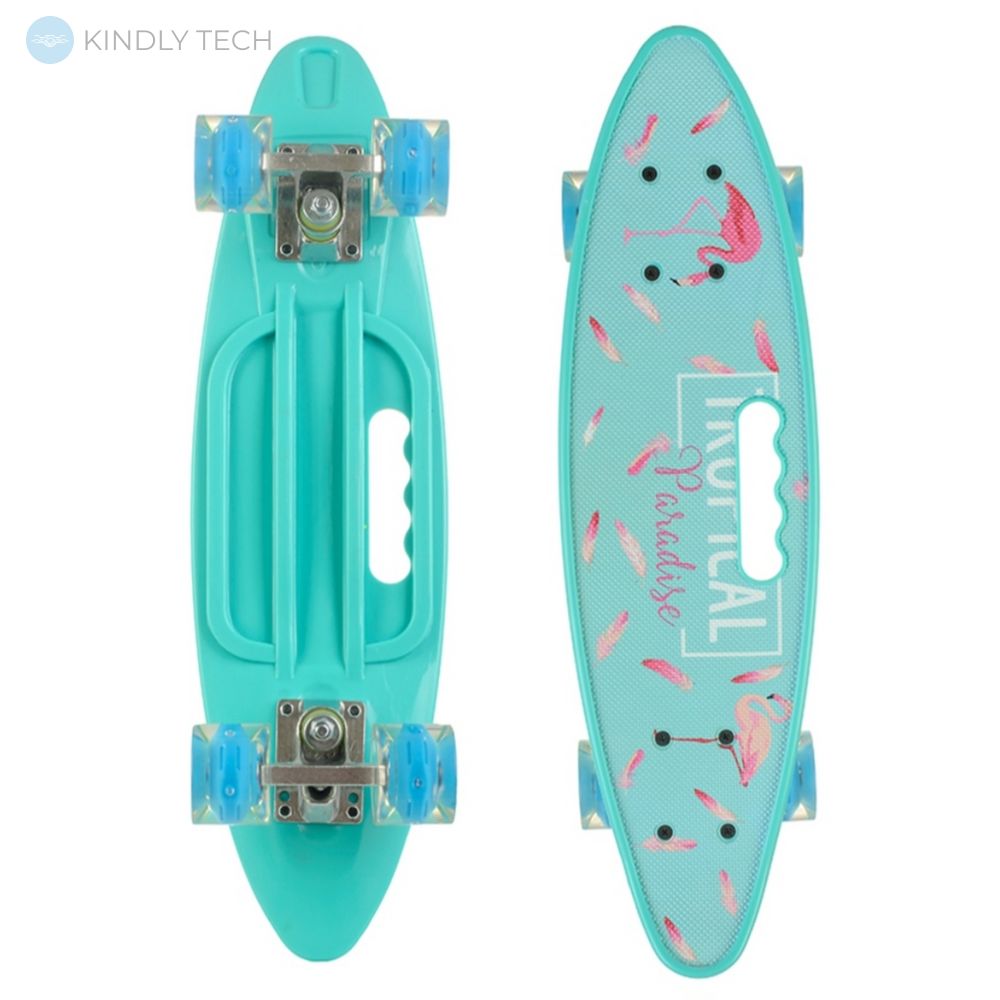 Скейт Пенни Борд (Penny Board) со светящимися колесами и ручкой, Turquoise