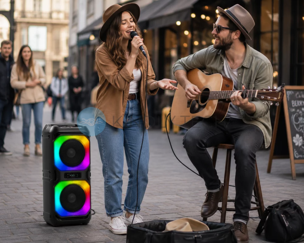 Портативная Bluetooth-колонка KTS-2362 с 2 динамиками 6,5" и беспроводным микрофоном