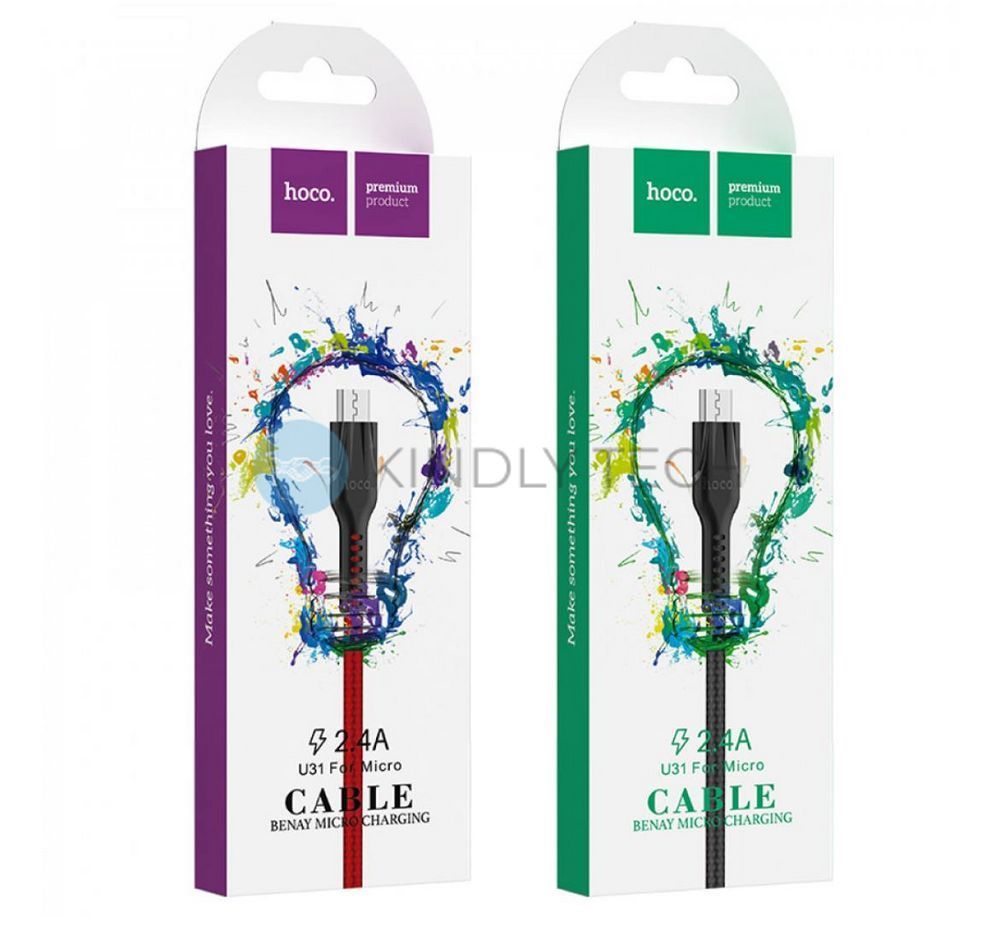 Кабель Micro USB 2.4A (1.2 м) Hoco U31 чорного кольору