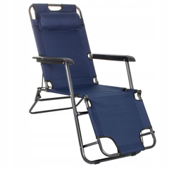Кресло-шезлонг раскладной с подушкой Beach Chair два подлокотника, Темно-синий