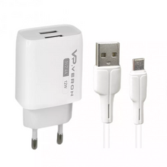 Мережевий зарядний пристрій 2.4A 2U | USB C Cable (1m) — Veron AC62C