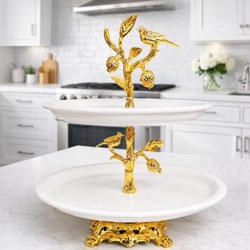 Изысканная подставка для десертов Royal Grace 1304-2Т керамика с золотистым покрытием