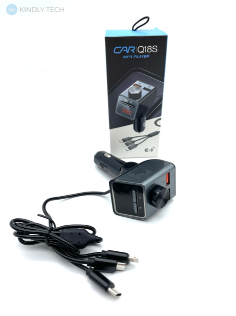 Универсальный автомобильный FM модулятор Q18S с Bluetooth MP3 передатчиком + кабель 3в1