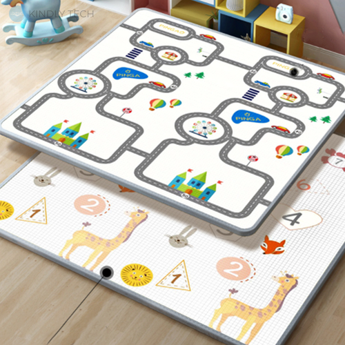 Дитячий ігровий двосторонній килимок "Дорога машинка - Цифри тварини" 2м*1,8м (товщина-1см)