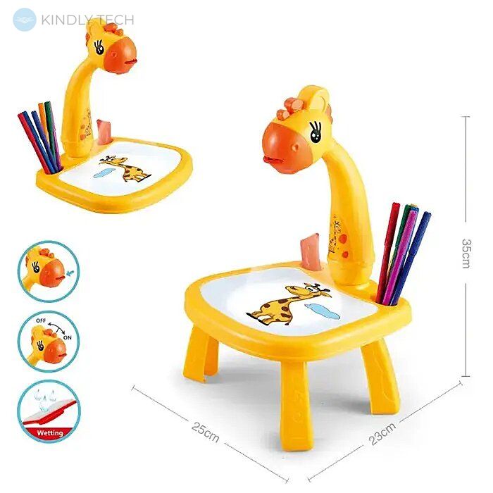 Дитячий стіл проектор для малювання з підсвічуванням Жираф Projector Painting 24 Деталі, Yellow