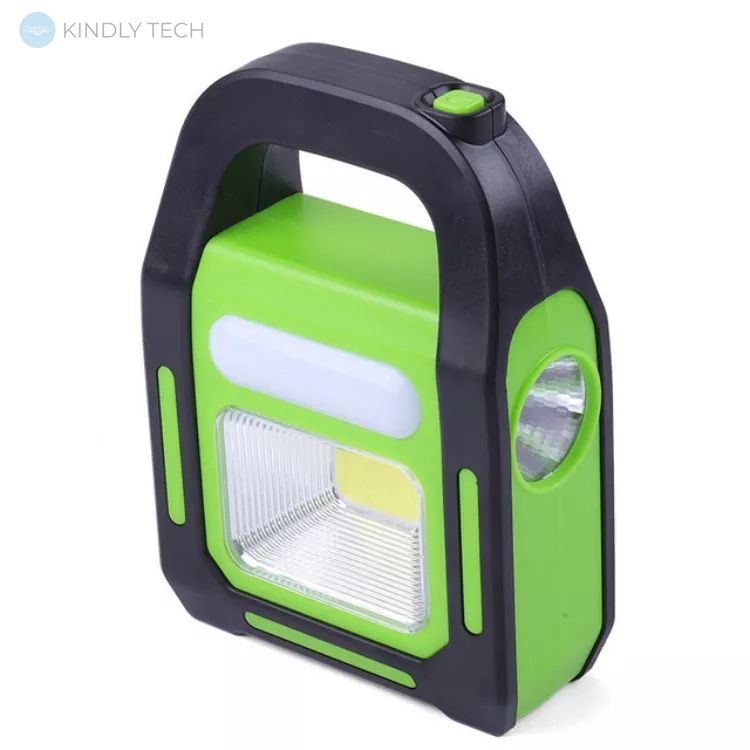 Аварійний акумуляторний світлодіодний LED ліхтарик USB повербанк із сонячною батареєю, Зелений
