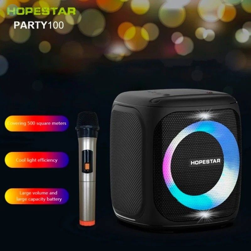 Портативная акустическая Bluetooth колонка Hopestar Party 100 50Вт, Black с влагозащитой IPX7 и микрофоном