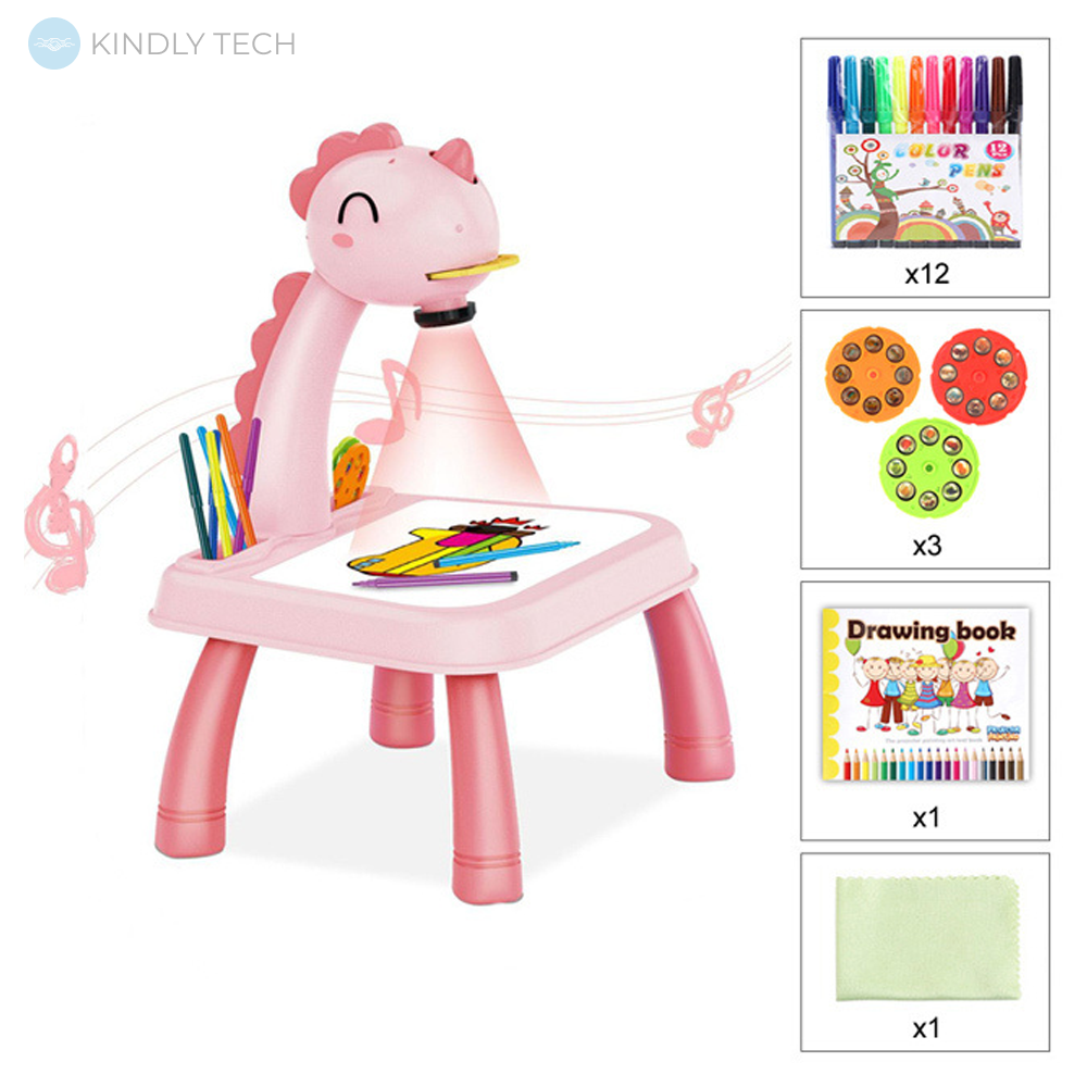 Детский стол проектор для рисования с подсветкой Жираф Projector Painting 24 Детали, pink