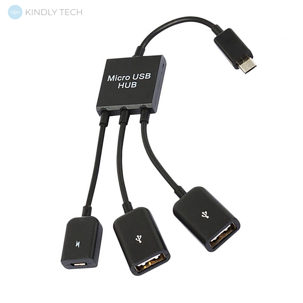 Хаб розгалужувач 2 USB та 1 MicroUSB вхід для смартфона