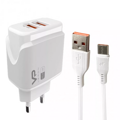 Мережевий зарядний пристрій 2.4A 2U | USB C Cable (1m) - Veron VR-C12C - White