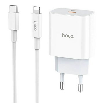 Сетевое зарядное устройство с разъемом Type-C HOCO C76A Plus PD 20w+QC3.0 + кабедь Lightning, Белый