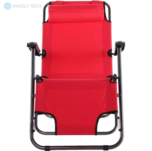 Кресло-шезлонг раскладной с подушкой Beach Chair два подлокотника, Красный