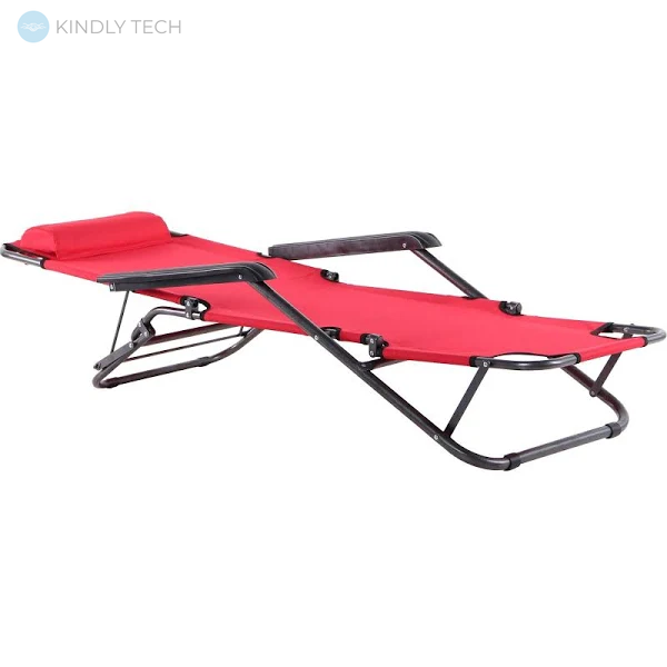 Крісло-шезлонг розкладний з подушкою Beach Chair два підлокітники, Червоний