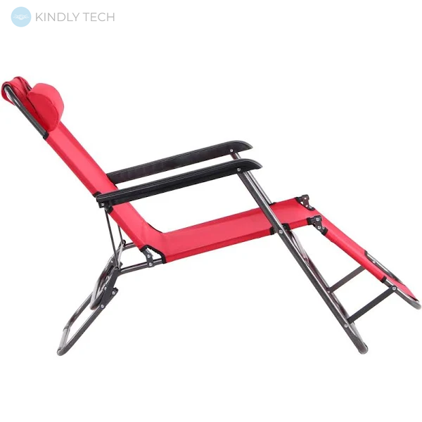 Крісло-шезлонг розкладний з подушкою Beach Chair два підлокітники, Червоний