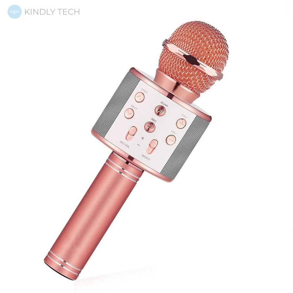 Беспроводной портативный вокальный караоке-микрофон Bluetooth WS-858 pink
