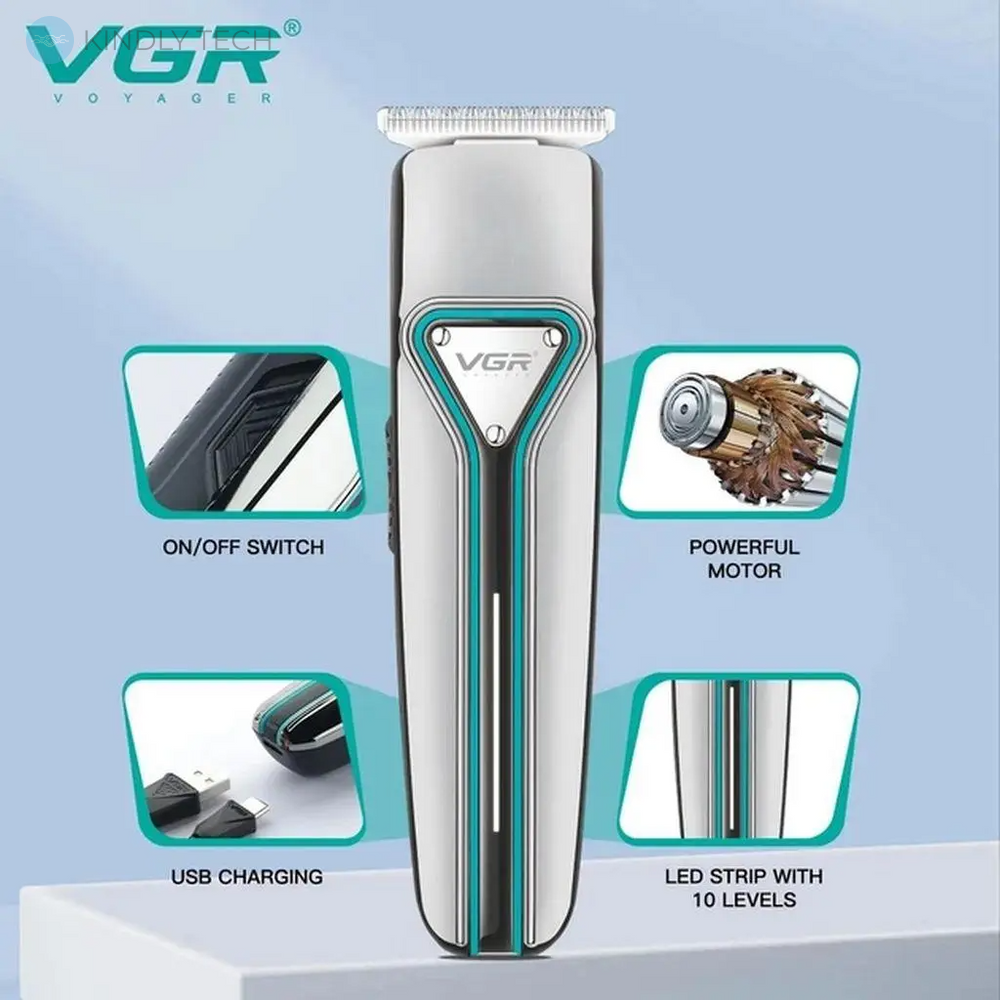 Машинка для стрижки волос и бороды VGR V-008 с 3 насадками