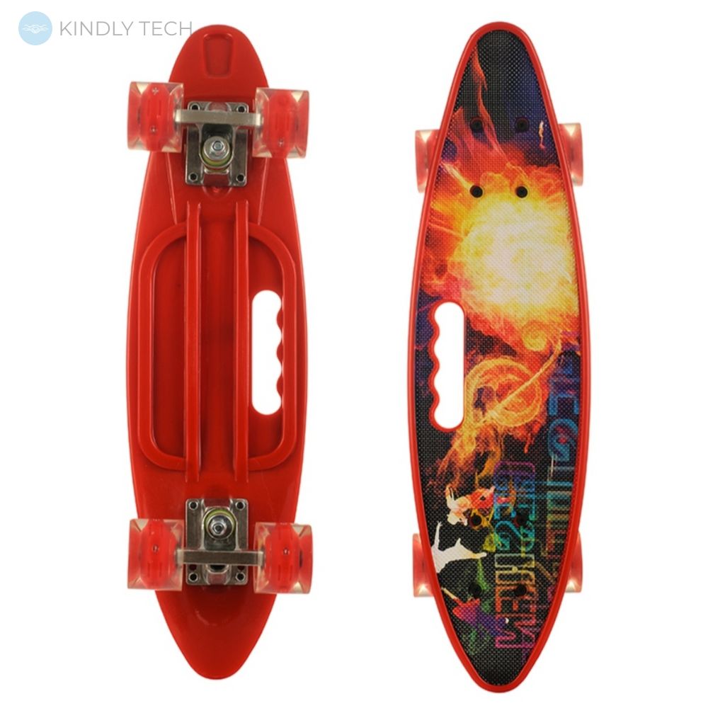 Скейт Пенни Борд (Penny Board) со светящимися колесами и ручкой, Red