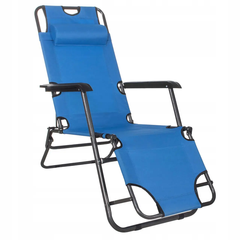 Крісло-шезлонг розкладний з подушкою Beach Chair два підлокітники, Синій