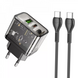 Мережевий зарядний пристрій 20W 2 PD | QC3.0 C to C Cable (1m) - Hoco N34 Dazzling - Transparent Black