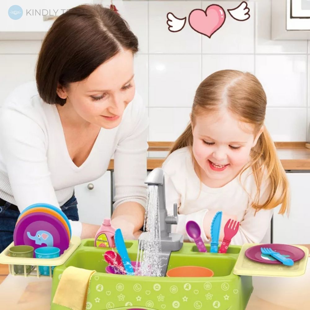 Дитяча кухонна раковина з водою та посудом Funny Dishwasher на 20 предмето