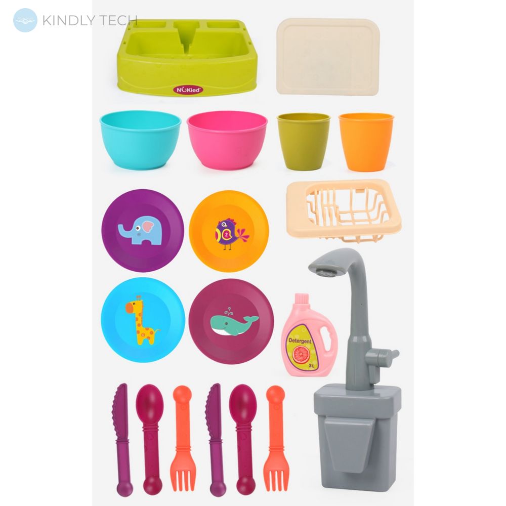 Детская кухонная раковина с водой и посудой Funny Dishwasher на 20 предметов