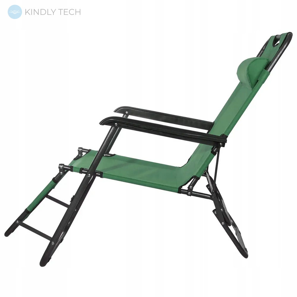 Кресло-шезлонг раскладной с подушкой Beach Chair два подлокотника, Зелёный