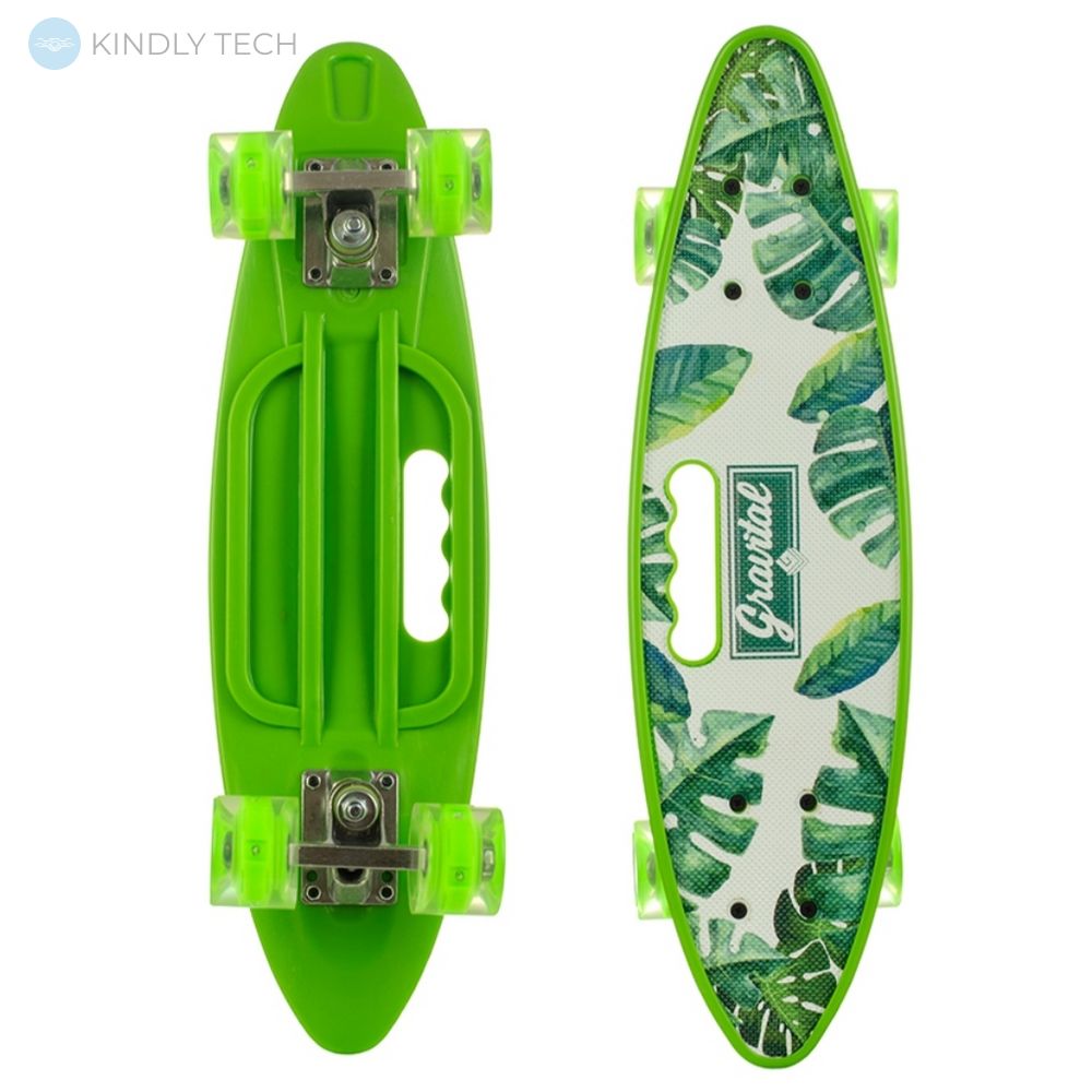Скейт Пенни Борд (Penny Board) со светящимися колесами и ручкой, Green