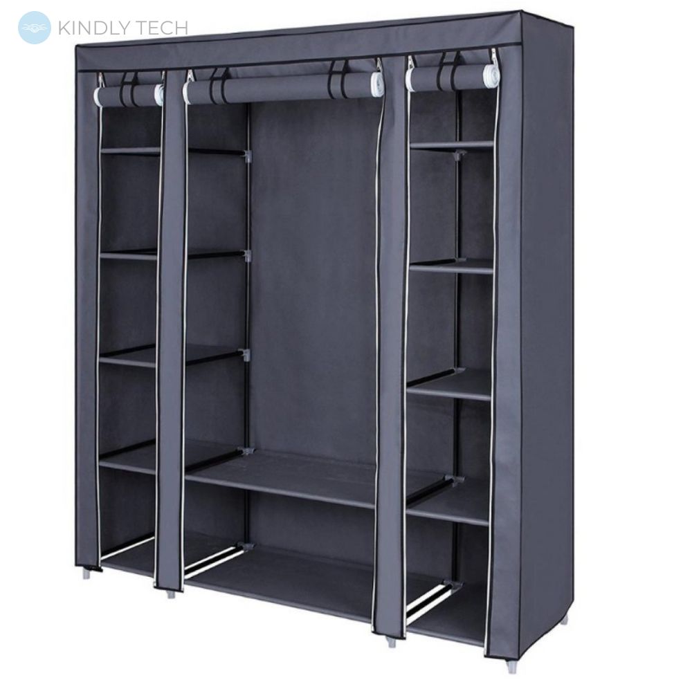 Шкаф тканевый складной Storage Wardrobe 68150 на 3 секции 135x45x175 Серый