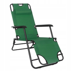 Крісло-шезлонг розкладний з подушкою Beach Chair два підлокітники, Зелений