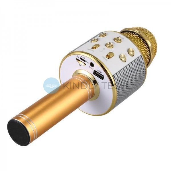 Беспроводной портативный вокальный караоке-микрофон Bluetooth WS-858 gold