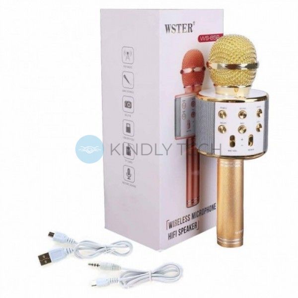 Беспроводной портативный вокальный караоке-микрофон Bluetooth WS-858 gold