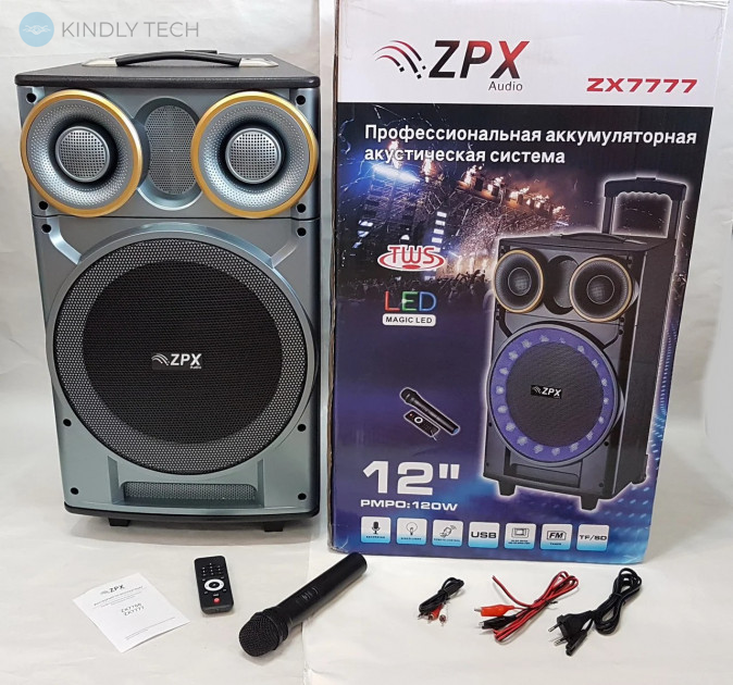 Акустическая система мощностью 120 Вт на аккумуляторе с радиомикрофоном ZPX AUDIO 7777