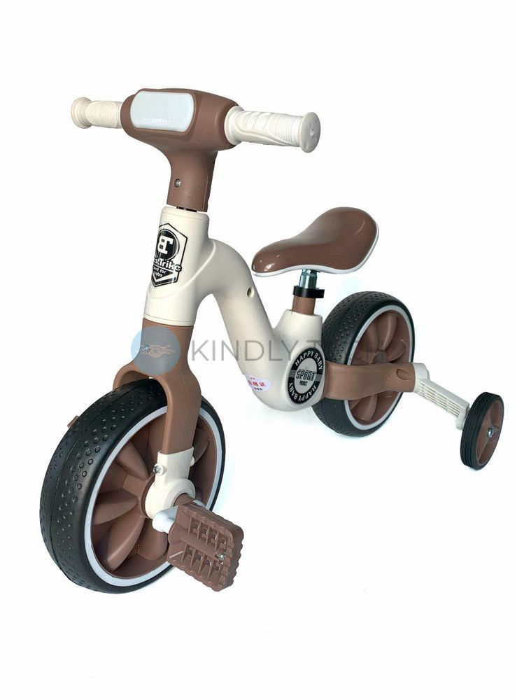 Детский велосипед-беговел 2в1 Happy Baby 1088, Коричневый
