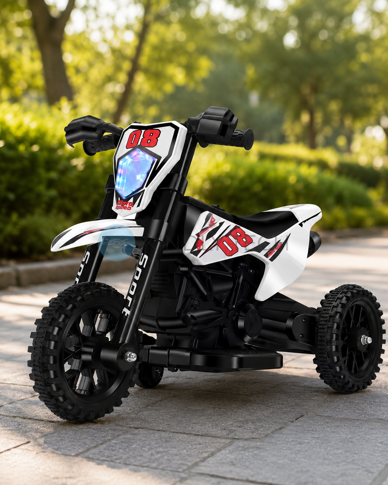 Яскравий дитячий електромотоцикл Cool Mountain 26X-130 з пультом керування та LED-фарами,Білий