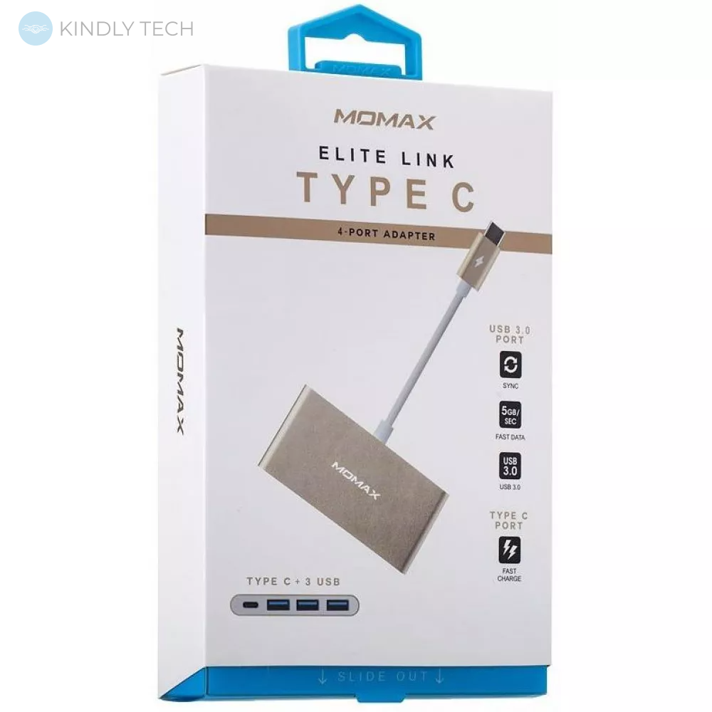 Юсб-Хаб HUB USB C To 4 USB ( 0.1m) — Momax (DHC1L) Gold