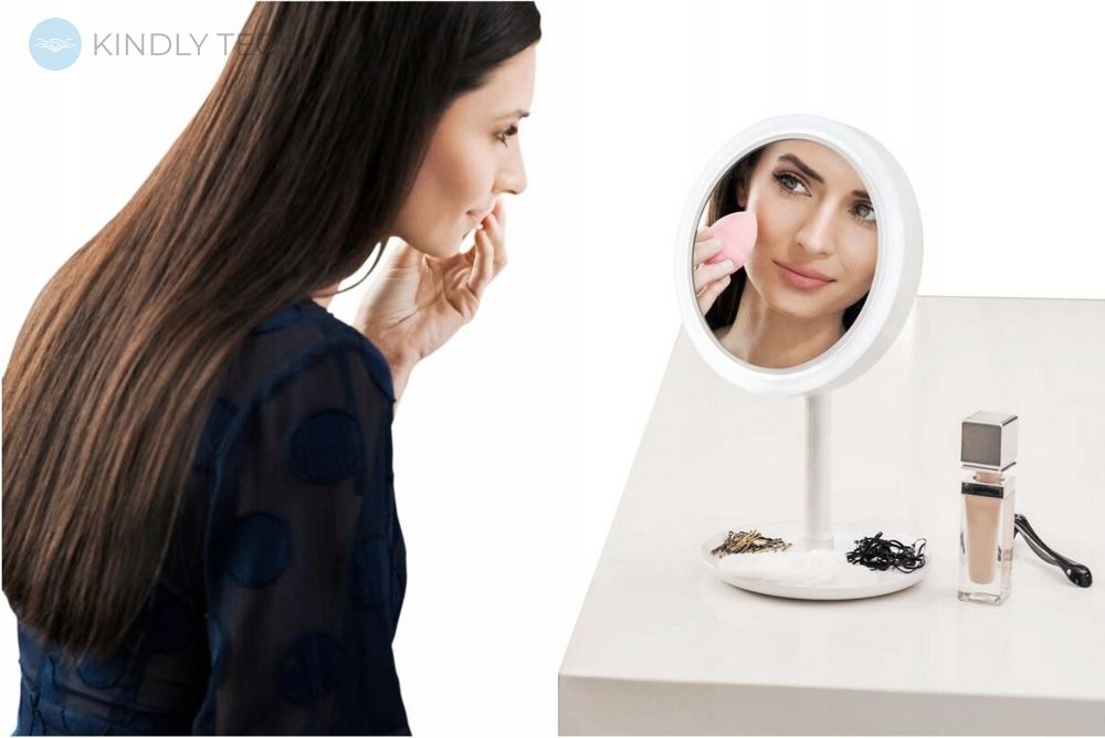 Настольное круглое зеркало с подсветкой и вентилятором Beauty Breeze Mirror Белое