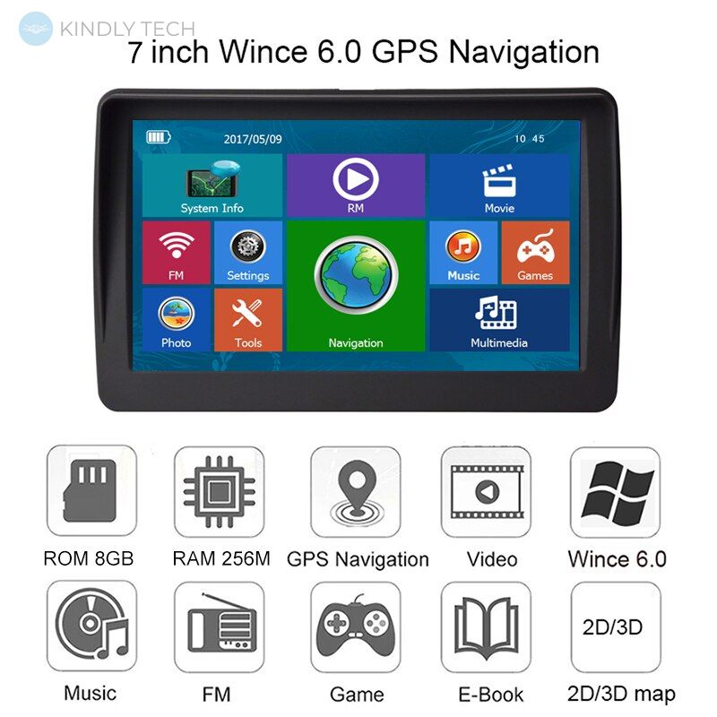 Автомобильный навигатор GPS 7" Windows FM + 8Gb + DDR 256M 710