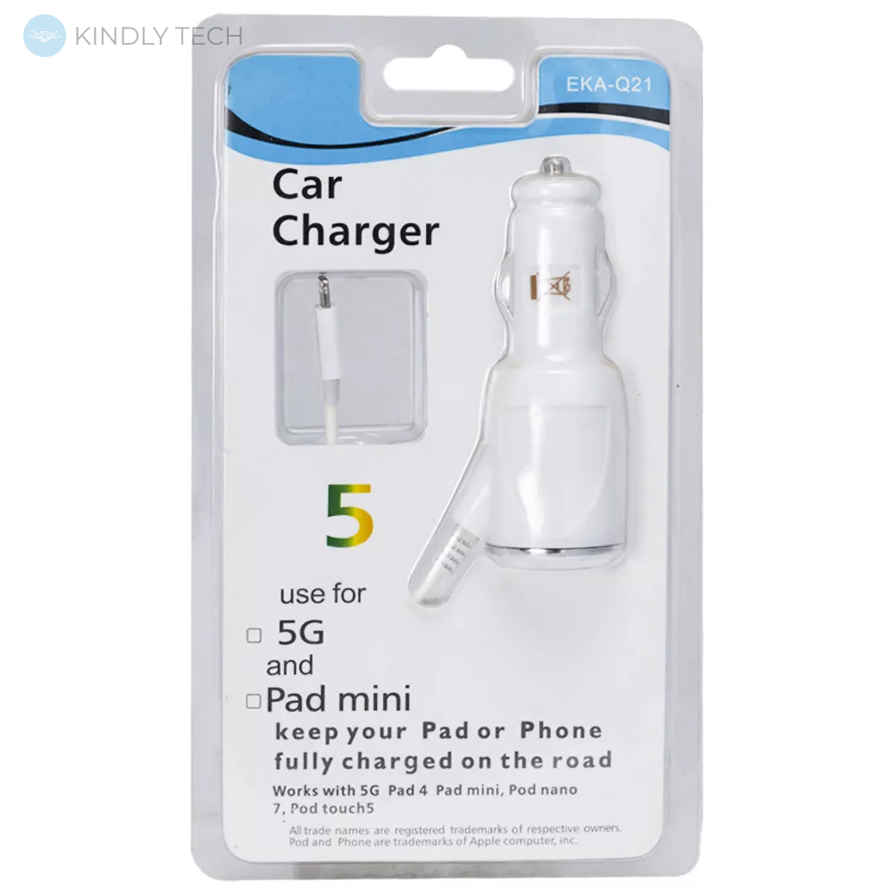 Автомобільний зарядний пристрій Car Charger | 1.0A | 1U | Lightning Cable (1m) — Apple White