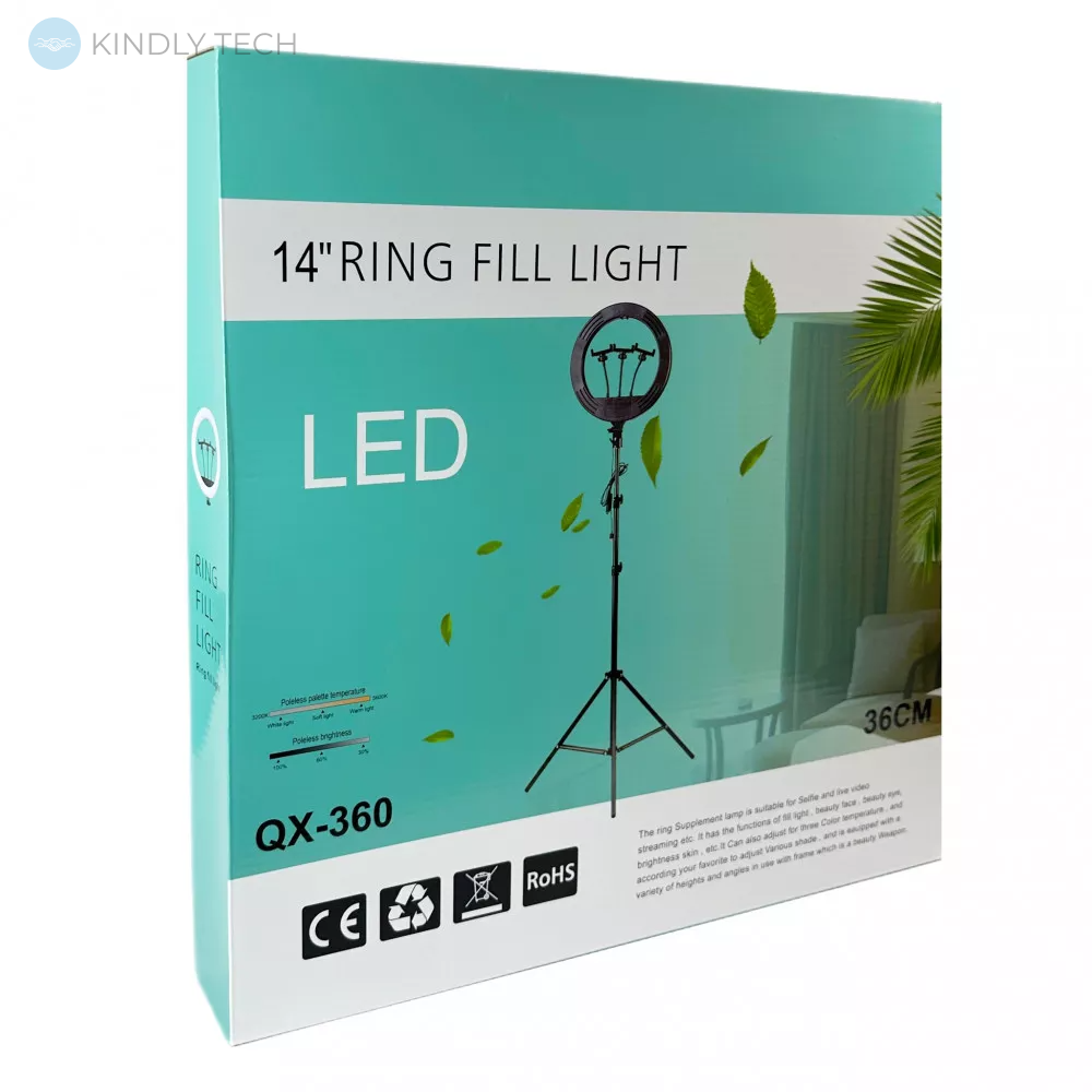 Кольцевая лампа LED 36 см, USB QX-360