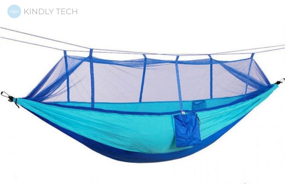 Подвесной гамак с москитной сеткой Hammock Net, двухместный гамак в чехле, Blue