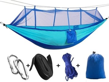 Подвесной гамак с москитной сеткой Hammock Net, двухместный гамак в чехле, Blue