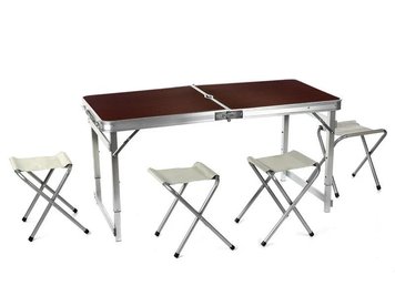 Усиленный раскладной стол чемодан Folding Table для пикника со стульями 120х60х70/55 Коричневый